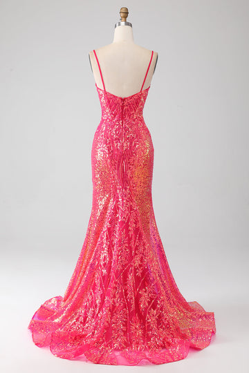 Sparkly Mermaid Fucsia Prom Dress con Paillettes